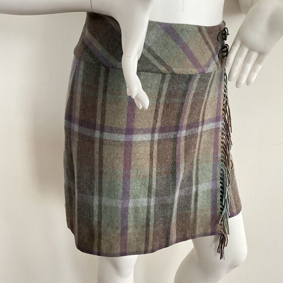 Lauren Ralph Lauren Skirt Plaid Wool Blend Black Label Faux Wrap Fringe 14 - Picture 9 of 9